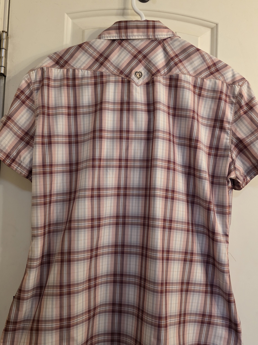 Kuhl Short-Sleeve Plaid Snap-Up Shirt - Burgandy/Pink/White - Picture 7 of 10